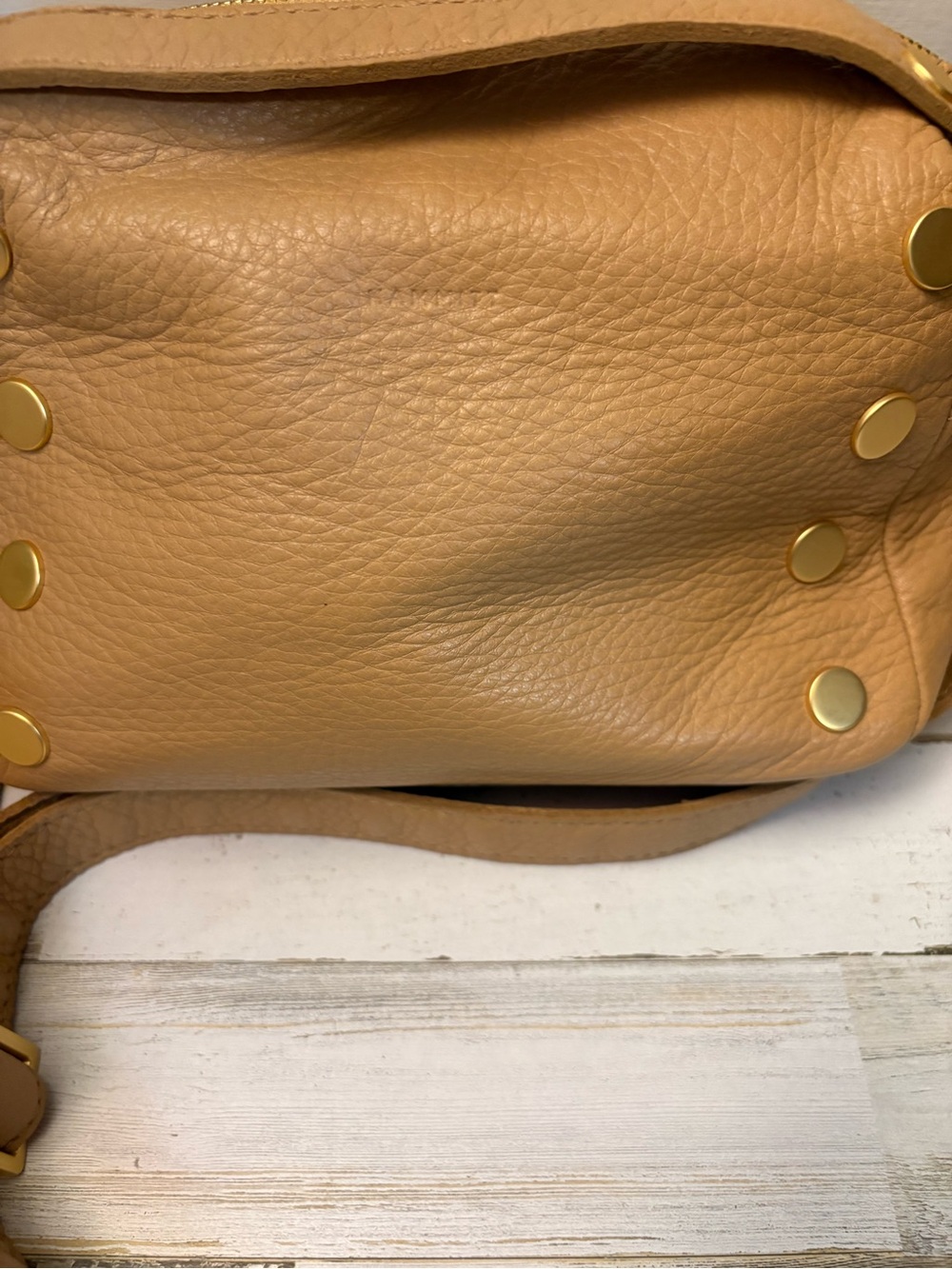 Hammitt Evan Small Crossbody-Toast Tan Leather Brushed Gold Rivets-Pristine - Picture 2 of 16